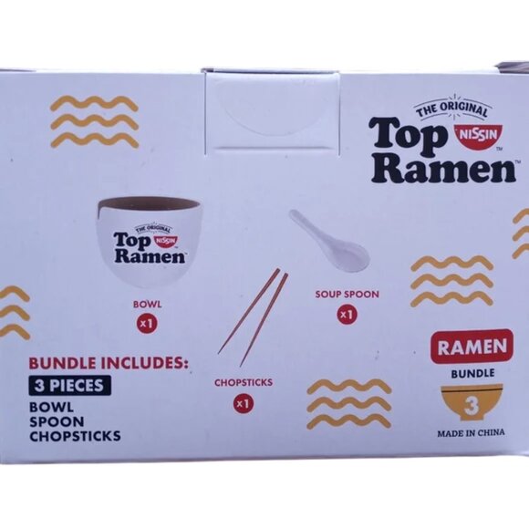 Nissin Top Ramen Bundle Includes Plastic Bowl, Chopsticks and Spoon - Picture 2 of 9